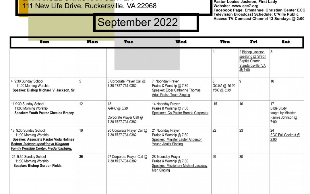 September Calendar of Events