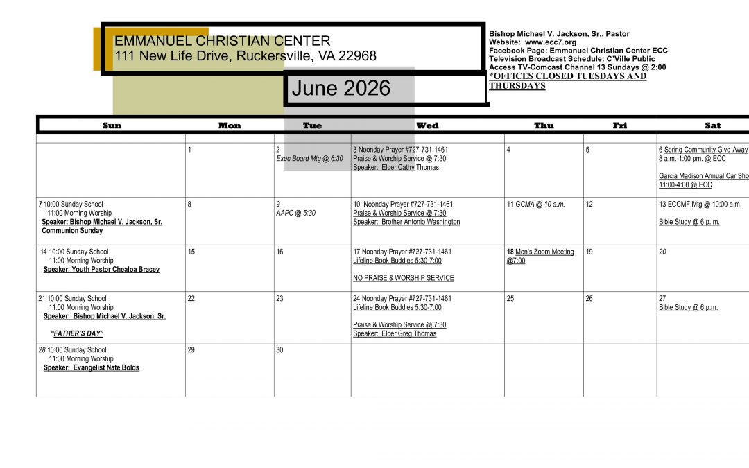 June Calendar of Events