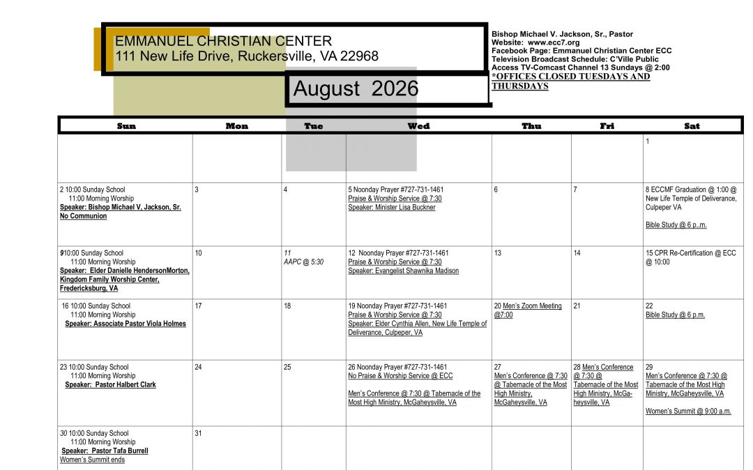August 2026 Calendar